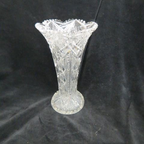 Cut Glass Vase,: elaborate overall cutwork with medallions in diamonds, starburst & diamond point, 10, brilliant period."