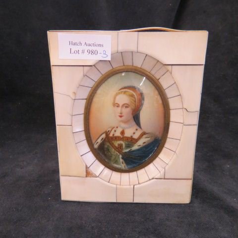 Miniature Painting on Ivory of Jane Grey,: signed Dupre, image area 2 1/2 x 3 1/4", in ivory frame."