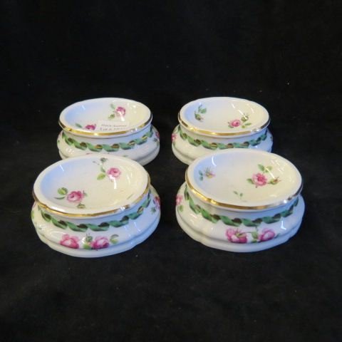 4 K.P.M. Porcelain Salt Cellars,: rose decor, scepter mark, excellent.
