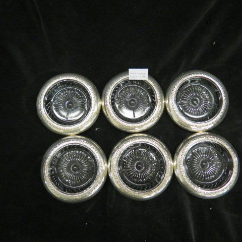 6 Sterling Silver & Crystal Coasters,: 4 diameter."