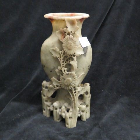 Chinese Carved Soapstone Vase,: fine floral decor, 8 1/2, excellent."