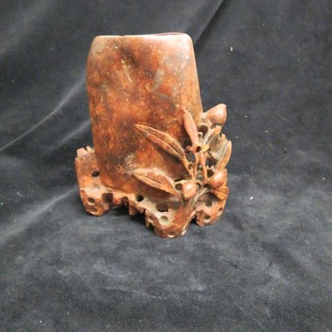 Chinese Carved Soapstone Vase,: pomagranet design, 5."