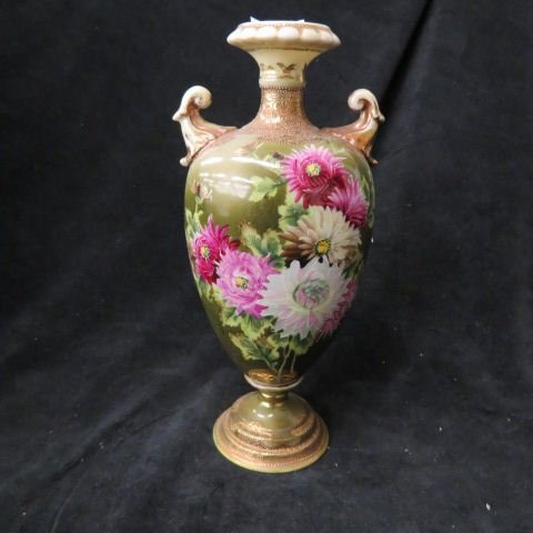 Nippon Era Porcelain Bolted Vase,: handpainted floral, 9 1/2 tall, unsigned."