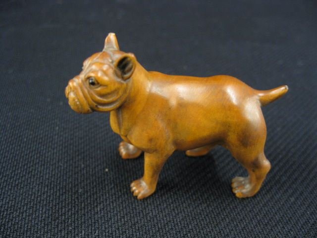 Carved Wood Netsuke of a Boxer Dog,: onyx eyes, signed, 2, excellent."