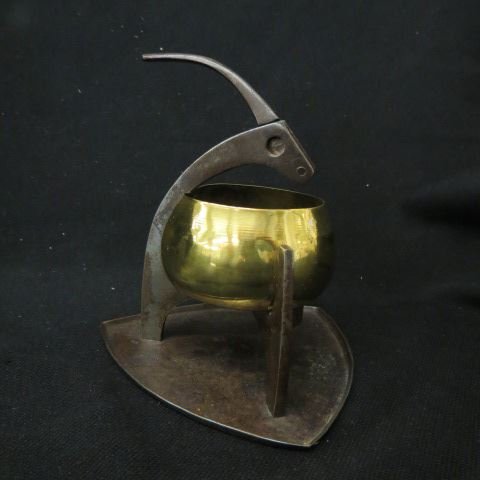 Arts & Crafts Figural Cigar Cutter & Ashpot,: brass & iron, shaped as a gazelle, Wiener Werksatte style.