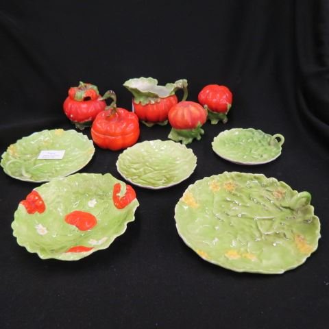 10 pcs. Royal Bayreuth Porcelain;: creamer, box, jam jar, nappies & more.