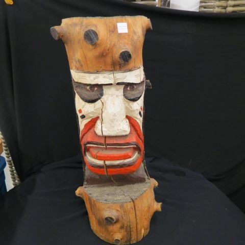 Carved Wood Totem,: 32" tall.
