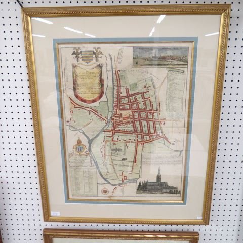 1675 Map of Salisbury, hand colored,: 24" x 18", from John Ogibily's Britannia.
