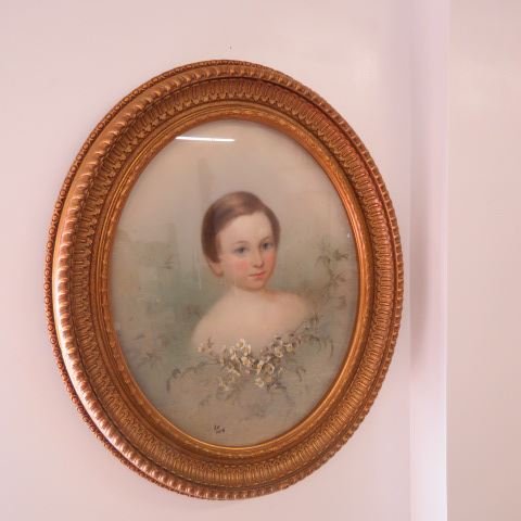 Fine Watercolor & Goauche Portrait of a Young: Child, oval, image area 18" x 22", fine gold frame.