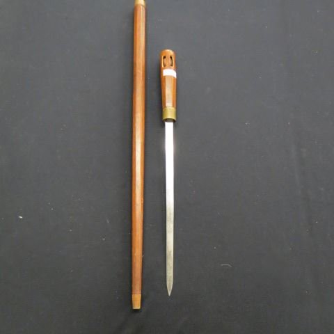 Japanese Sword Cane,: signed blade, carved handle with ball inside, 35 1/2".