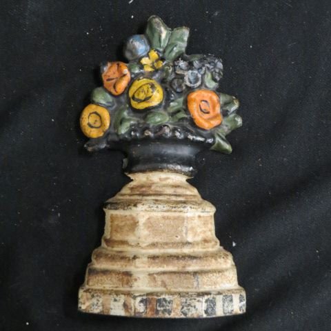 Cast Iron Figural Doorstop,: flowers in planter, 7".