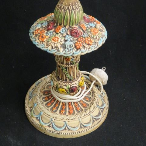 Cast Iron Lamp Base,: floral decor, original paint.