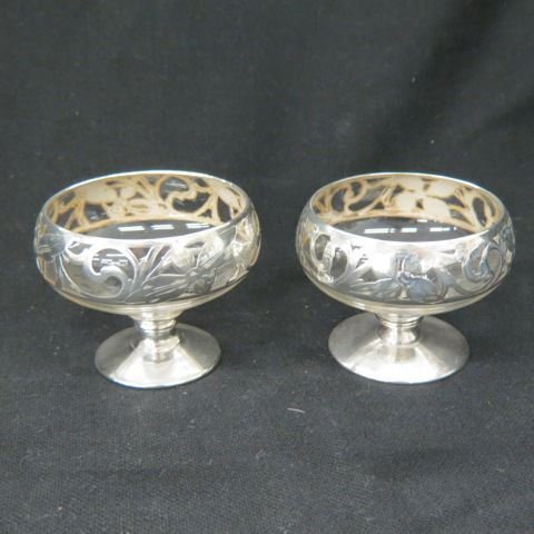9 Silver Overlay Sherbets,: pedestal bases, 2 1/2", excellent.