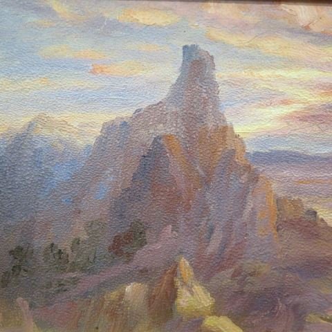 Gerry Michael Metz, oil, western landscape,: desert scene, 6" x 12", listed artist born 1943, Scottsdale, Arizona....The following biography is based on information provided by Sue Willoughby of Prescott, Arizona: Gerry Metz is a painter and scu