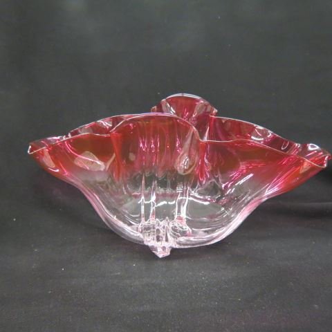 Steuben Art Glass Vase "Grotesque"or "Handkerchief": cranberry to clear, 6 1/2" x 12 1/2", signed.