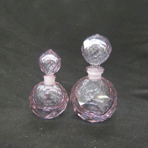 2 Alexandrite Art Glass Perfume Bottles,: prism cut, attributed to Moser, 4" & 5", excellent.