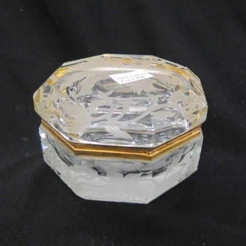 Intaglio Cut Crystal Dresser Box,: angel on top, octagon, 5 1/4", excellent.