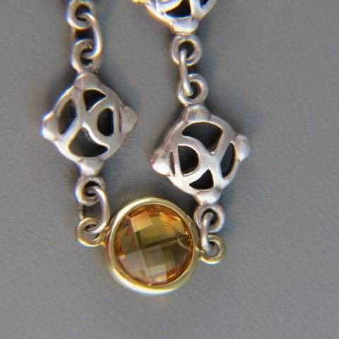 David Yurman Gold & Sterling Citrine Necklace,: signed, fancy medallion links, 18" long.