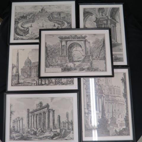 6 Giovanni Battista Piranesi Prints,: architectural, each approx. 18" X 12", late prints.