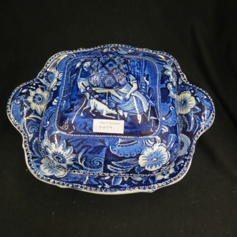 Clews Blue & White Ironstone Covered Server,: Escape of the Mouse, Wilkie-Burnet, circa 1818, base is excellent...Ralph and James Clews, born in 1788 and 1790 respectively, were two of the sons of John Clews, a hatter, of Newcastle-under-Lyme, St