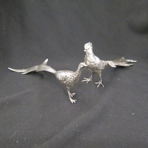 Peruzzi Italian Silver Figurines of Pheasants,: .800 fine, famous Florence maker, 8" long, 3 3/4" tall, 221 grams...F.lli Peruzzi Argentieri di Peruzzi Gino - Firenze