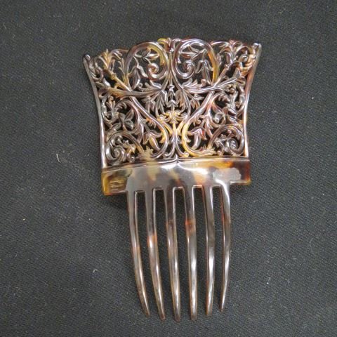 Tortoise Shell Hair Comb,: carved openwork, 19th century, 6", excellent.
