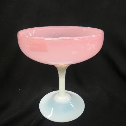 Alabaster & Rosaline Art Glass Compote,: fine opaline, 8 1/2", excellent.