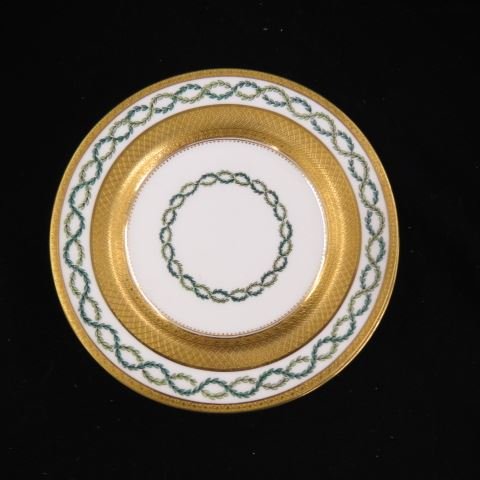 8 Minton Porcelain Bread Plates,: gold encrusted & garland borders, 6", excellent.