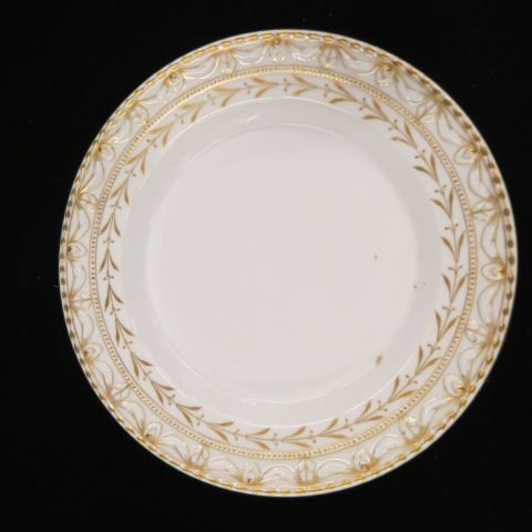 6 K.P.M. Porcelain Dishes,: elegant gold & raised garland decor, 7", excellent.