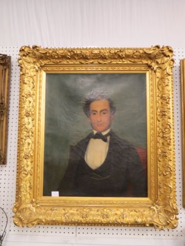 19th Century Portrait of Michael E. Manuel: of Brooklyn, done for his wedding in 1843, on canvas, 25" x 30" image area, in fine carved & gilt gesso frame.