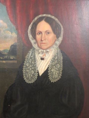 Early 1800's Oil Portrait of a Lady,: seated near a window, canvas laid on board, image area 29" x 26".