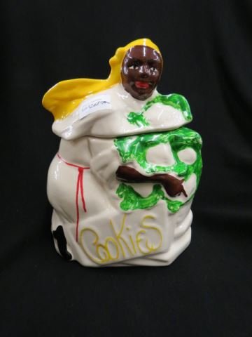 Black Americana Figural Cookie Jar,: black lady carrying food, 11", excellent.