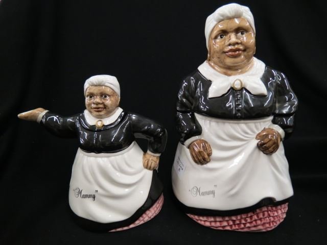 2 Black Americana Ceramic Items;: figural teapot & cookie jar, contemporary.