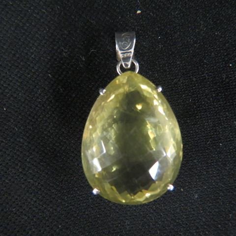 Lemon Quartz Pendant,: impressive 180 carat facted pear shape gem in sterling silver, 45 grams.