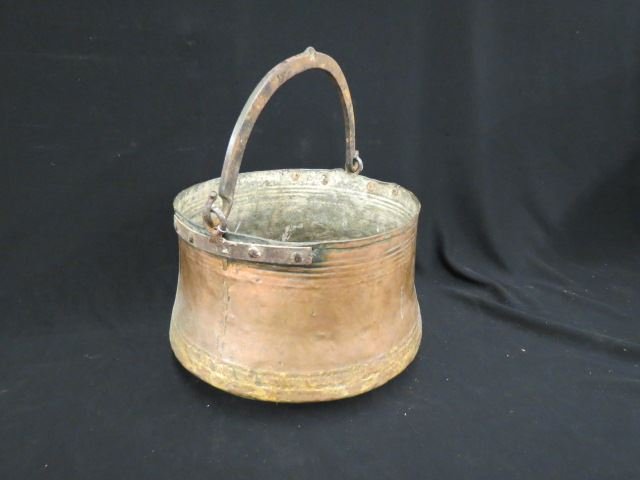 Copper Bucket,: wrought iron handle, 12".