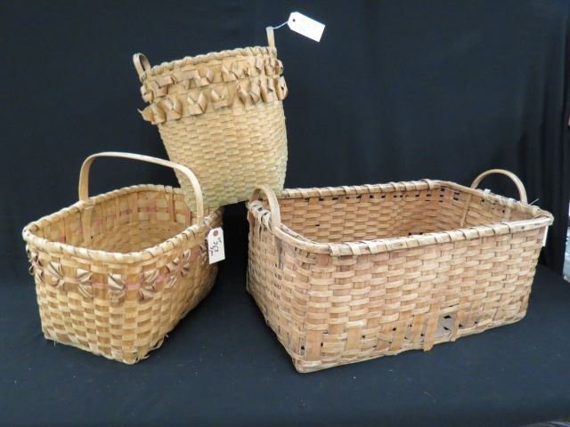 3 Baskets,: split oak, river cane & probably Cherokee, largest is 15" x 26".