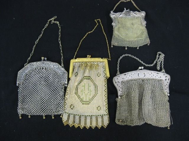 4 Antique Mesh Purses,: Whiting & Davis, German silver, etc.
