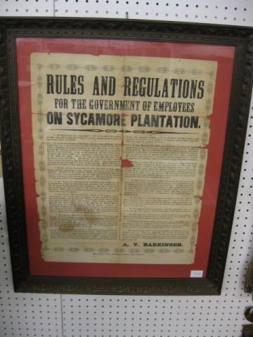 Sycamore Plantation Broadside & Letter,: Concordia Parish, Louisanna, broadside announcing the rules and regulations, letter from overseer W.H.G. Hall to Captain for purchasing corn needed, March 21, 1866.