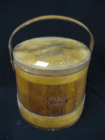 Wooden Firkin Box "New Era: Fruit Jelly" Louisville, KY, 11 1/2", swing handle.