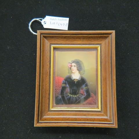 Miniature Painting on Ivory of a Young Lady,: black veil, 2 1/4" x 2 3/4", artist signed.