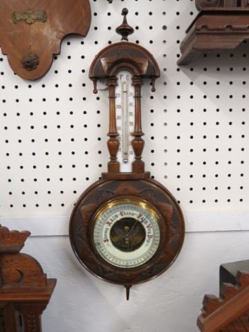 Carved Wooden Baramoter,: with thermometer, 19th century, 21", working.