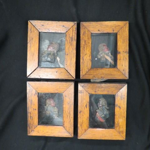 4 Early English Wax Portraits,: Nelson, Howe, Duncan & other, original from St. Johns College, early 19th century.