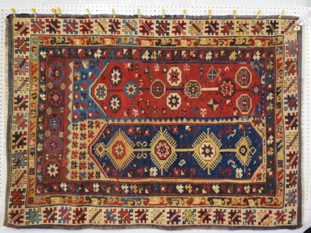 Antique Makri or Megri Turkish Handmade Rug,: double prayer style, natural colors, Western region, 4'3" x 5'9".