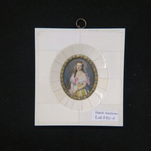 Miniature Painting on Ivory of a Young Empress,: artist signed, oval image is 1 1/2" x 2" in ivory frame.