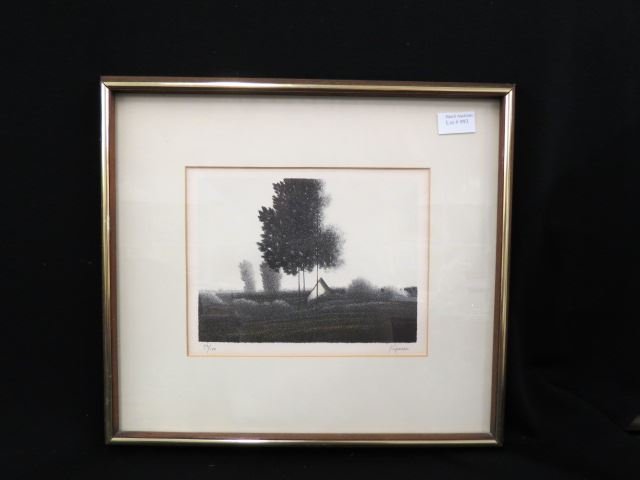 Robert Kipniss, lithograph, "Sentinels",: well listed artist, signed & numbered 93 of 150, image area 6" x 8"...Robert Kipniss, painter and printmaker, was born in New York City in 1931. He creates essentially monochromatic*, stylized vistas 
