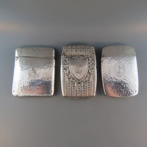 3 Sterling Silver Match Safes,: handhammered Arts & Crafts style & deco.