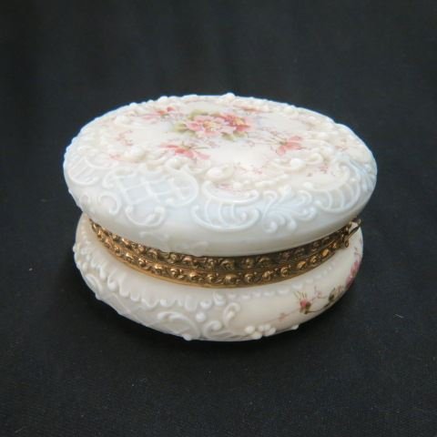 Wavecrest Art Glass Handkerchief Box,: flroal, #303-W.V. 7", signed.