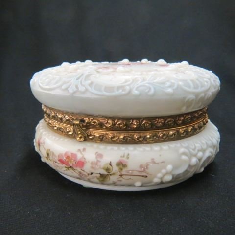 Wavecrest Art Glass Handkerchief Box,: floral, 8" diameter.