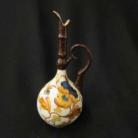 Royal Bonn Porcelain Vase,: handpainted floral, ewer form, bamboo style neck, circa 1890, 9", excellent.