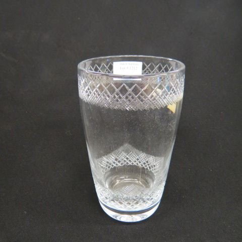 Pairpoint Cut Glass Vase,: artist signed Dana, diamond decor, 7 3/4", excellent.